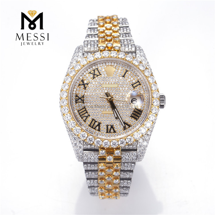 Relógio masculino luxuoso Hip Hop Moissanite Diamond Iced Out VVS Moissanite