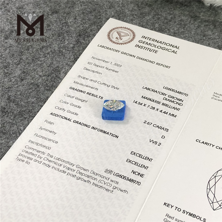 Diamantes certificados 2.67CT D VVS2 IGI mq Luxo Sustentável丨Messigems LG605348970
