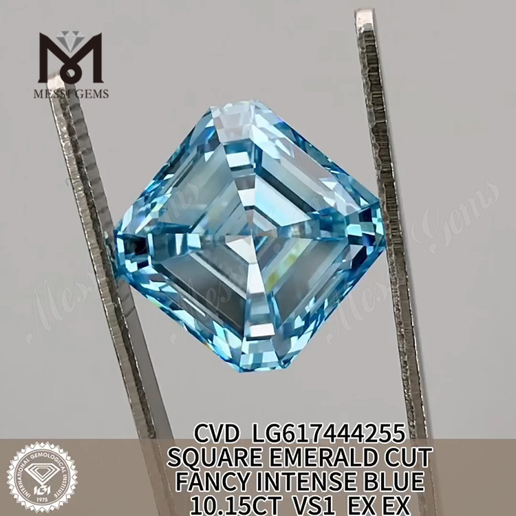 10.15CT VS1 FANCY INTENSE BLUE SQUARE ESMERALD diamantes feitos pelo homem custam 丨Messigems CVD LG617444255
