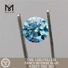 Diamantes sintéticos redondos 4.02CT VS2 FANCY INTENSE BLUE Online丨Messigems CVD LG617411216 
