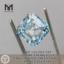 10.46CT QUADRADO ESMERALDA Laboratório Diamante FANCY INTENSE AZUL ESVERDEADO VS1 CVD LG619427189丨Messigems 