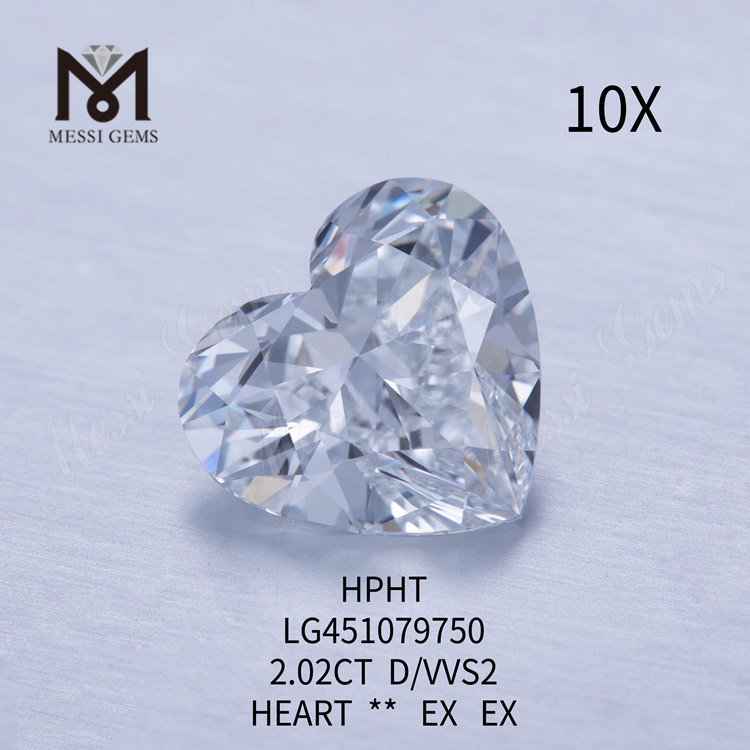Diamantes de laboratório D VVS2 HEART BRILLIANT HTHP de 2,02 quilates