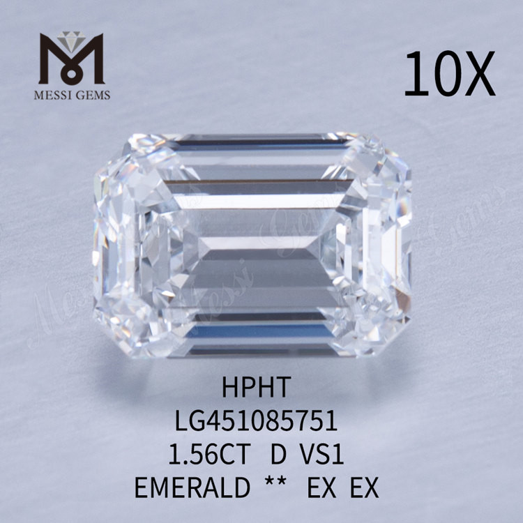Diamantes de laboratório D HPHT VS1 CORTE EMERALD 1,56 quilates