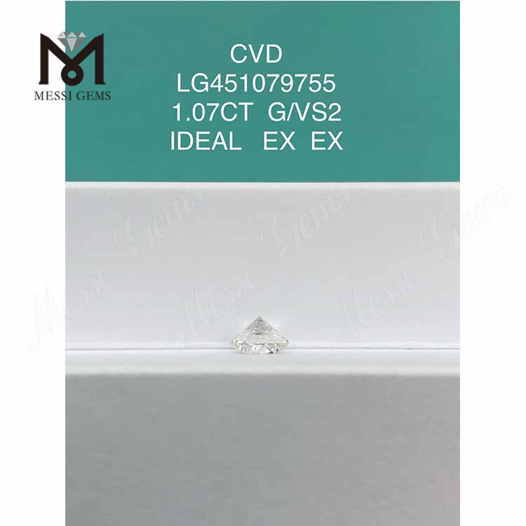 Diamantes redondos brilhantes feitos em laboratório CVD G VS2 IDEAL de 1,07 quilates