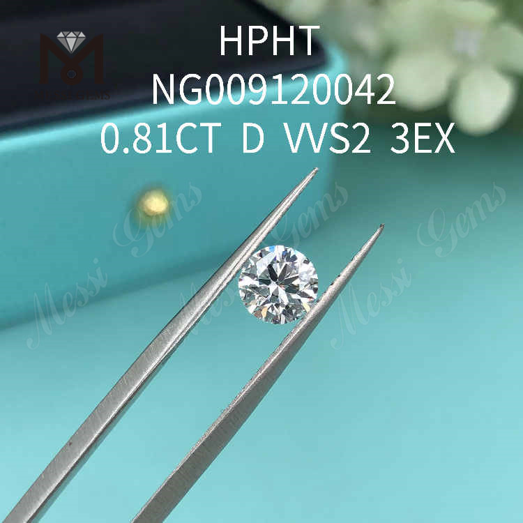 0,81CT D branco redondo VVS2 3EX diamante cultivado em laboratório