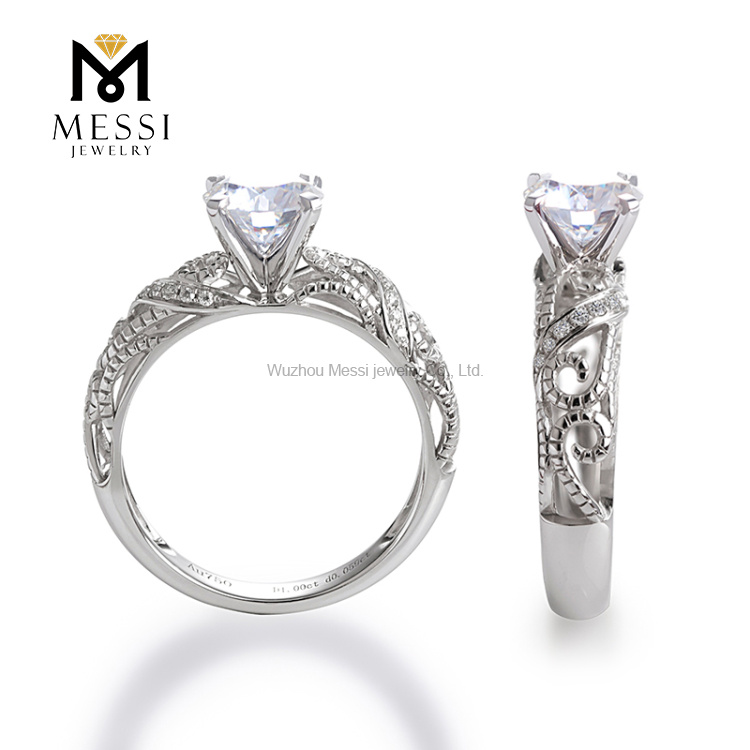 14k 18k ouro branco noivado 1 quilates VVS DEF moissanite anel de casamento personalizado
