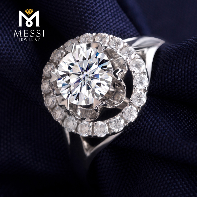 1 Carat VVS DEF flor de diamante branco 14k 18k ouro branco noivado anel de diamante de laboratório de casamento