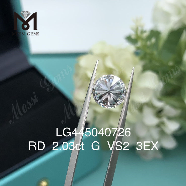 2,03 quilates G VS2 EX Cut Round Diamantes cultivados em laboratório