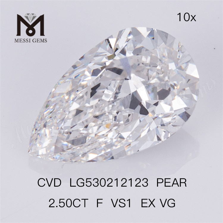 Diamante 2,5 CT cultivado em laboratório CVD F VS Pear 2,5 diamante cultivado em laboratório 