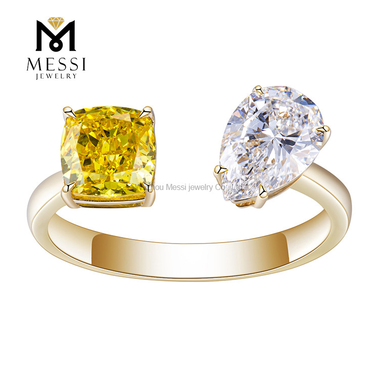 anel de ouro 18k anel da moda amarelo e branco anel de diamante de laboratório para mulheres
