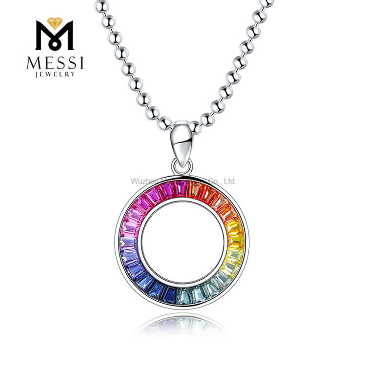Joias fashion arco-íris círculo vazio colar de diamante cultivado em laboratório para mulheres