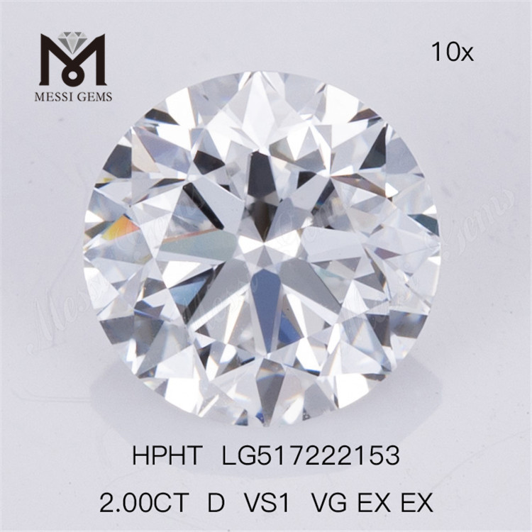 Diamante de laboratório 2.00CT D VS1 VG EX EX HPHT Diamante de laboratório redondo 