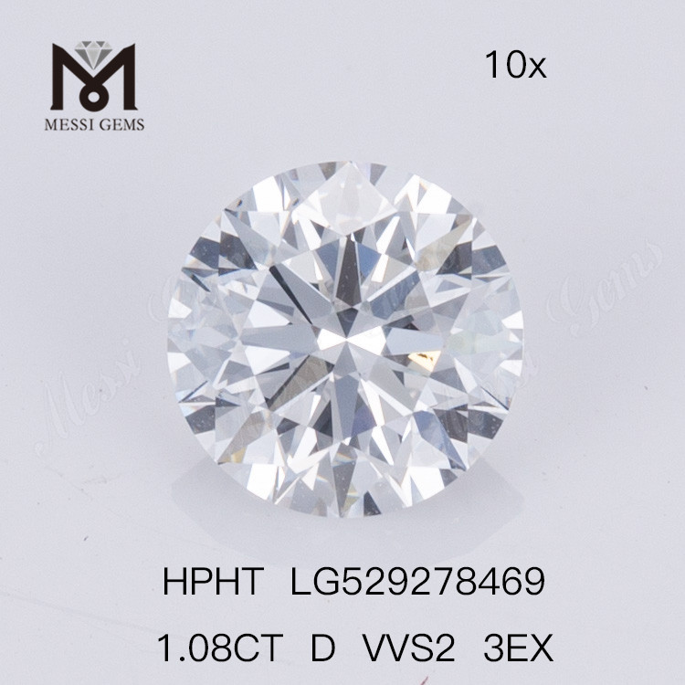 Preço redondo de 1,08 ct D VVS2 3EX para diamantes cultivados em laboratório