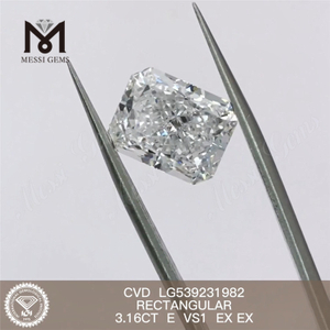 Diamante sintético barato de 3,16ct E 3ct RETANGULAR diamante de laboratório solto branco preço de fábrica