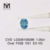 Diamante de laboratório azul VS1 com corte oval de 1,05 quilates