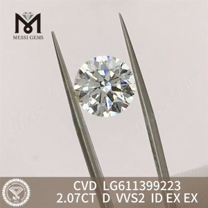 Diamantes certificados cultivados em laboratório 2.07CT Round D VVS2 Melhores preços丨Messigems LG6113992
