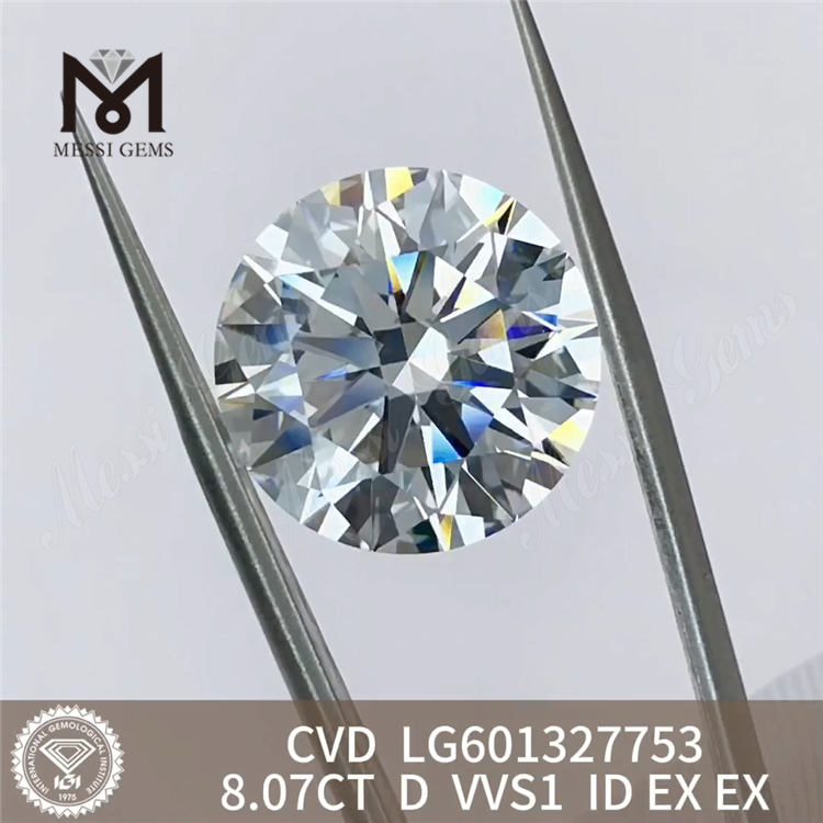 8.07CT D VVS1 ID EX EX Diamantes CVD de alta qualidade direto do nosso laboratório LG601327753丨Messigems