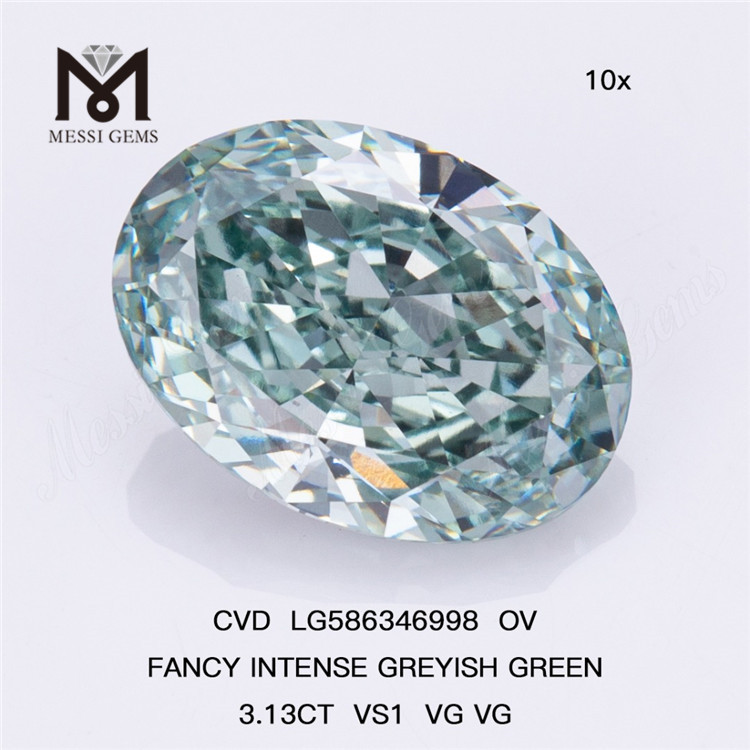 3ct Oval Fancy Green Diamond OV FANCY INTENSE CINZENTO VERDE CVD LG586346998 