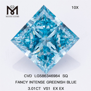 Diamante cultivado em laboratório azul 3ct SQ VS1 EX EX SQ FANCY INTENSO AZUL ESVERDEADO CVD DIAMANTE LG586346984