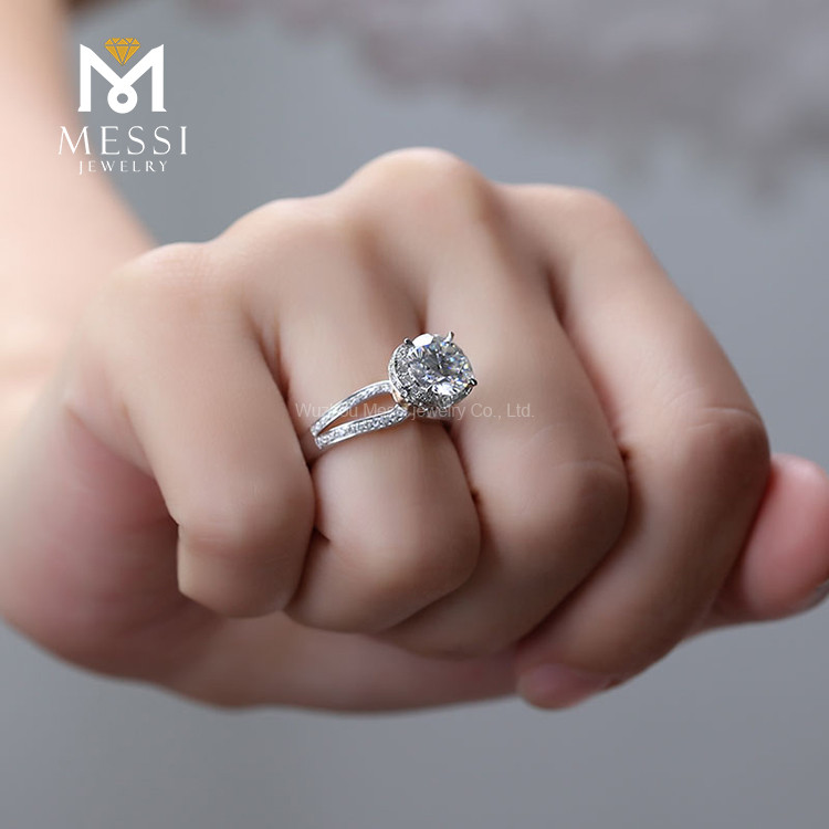 Design de luxo personalizado joias de casamento femininas 14k 18k anel de noivado halo redondo