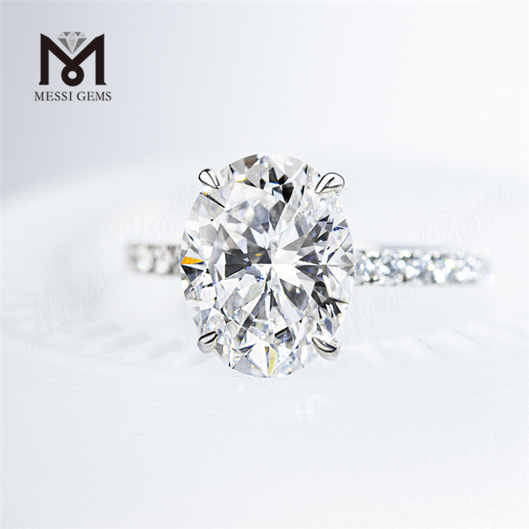 Anéis de noivado de luxo com corte oval de diamante cultivado em laboratório de 4 quilates