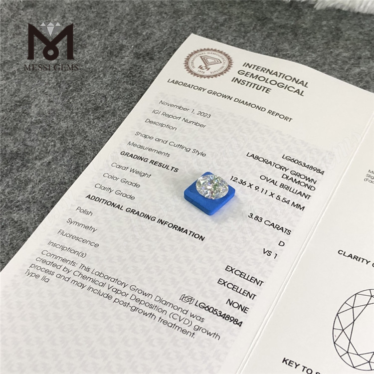 Diamantes certificados 3.83CT D VS1 OVAL CVD IGI Bulk Brilliance丨Messigems LG605348984