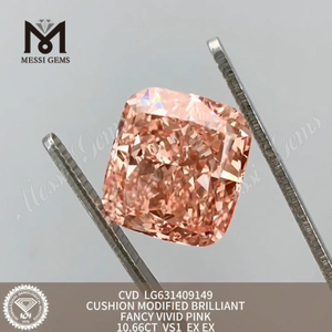 Diamante cultivado em laboratório 10,66 ct vs1, almofada rosa vívido extravagante, diamante CVD brilhante modificado, Messigems LG631409149