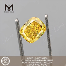 3,18ct VVS2 Cushion Fancy vívido laranja amarelo diamante adulto solto LG615358238