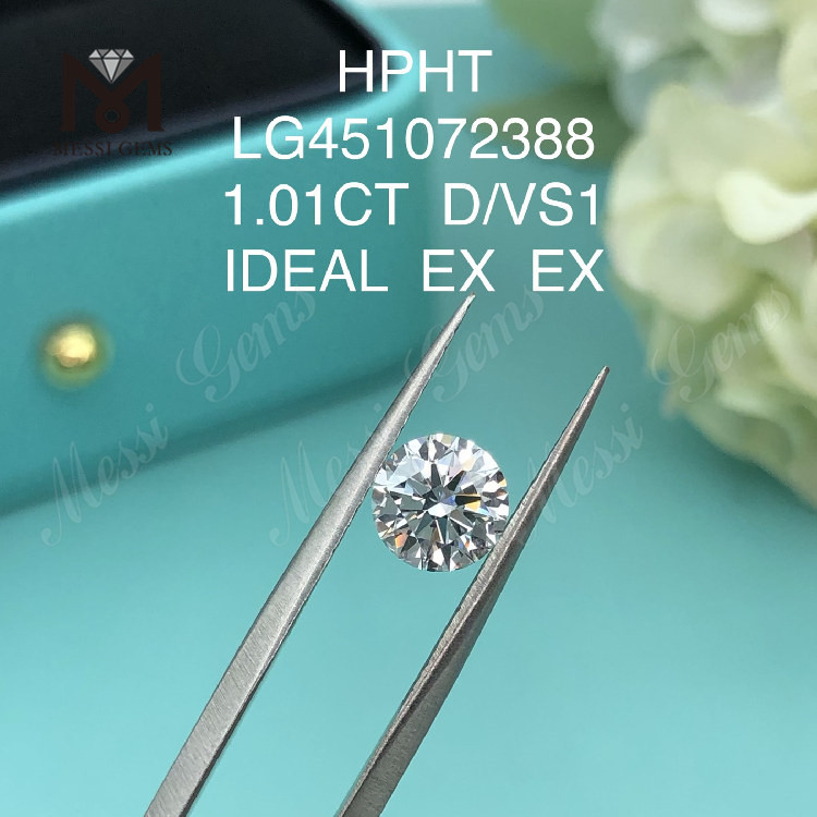 1,01 ct D VS1 Redondo IDEL Grau de corte diamante cultivado em laboratório HPHT
