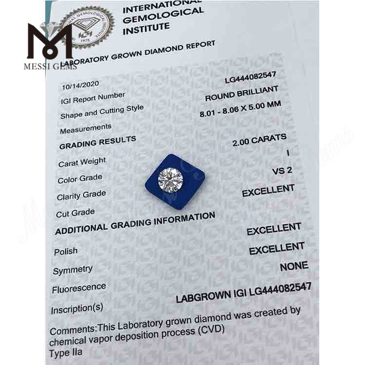 2ct I VS2 RD forma EX Cut Grade diamantes de laboratório à venda