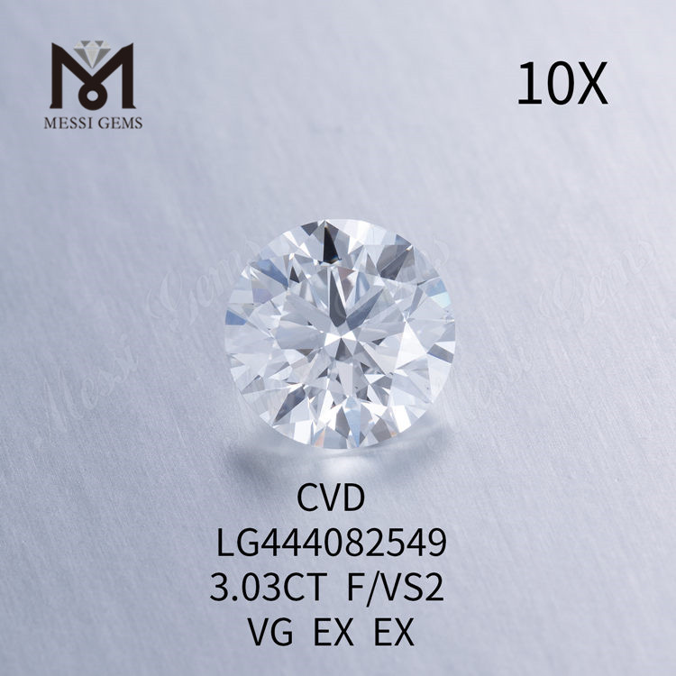 3,03 ct F VS2 Diamantes de laboratório redondos VG Cut Grade