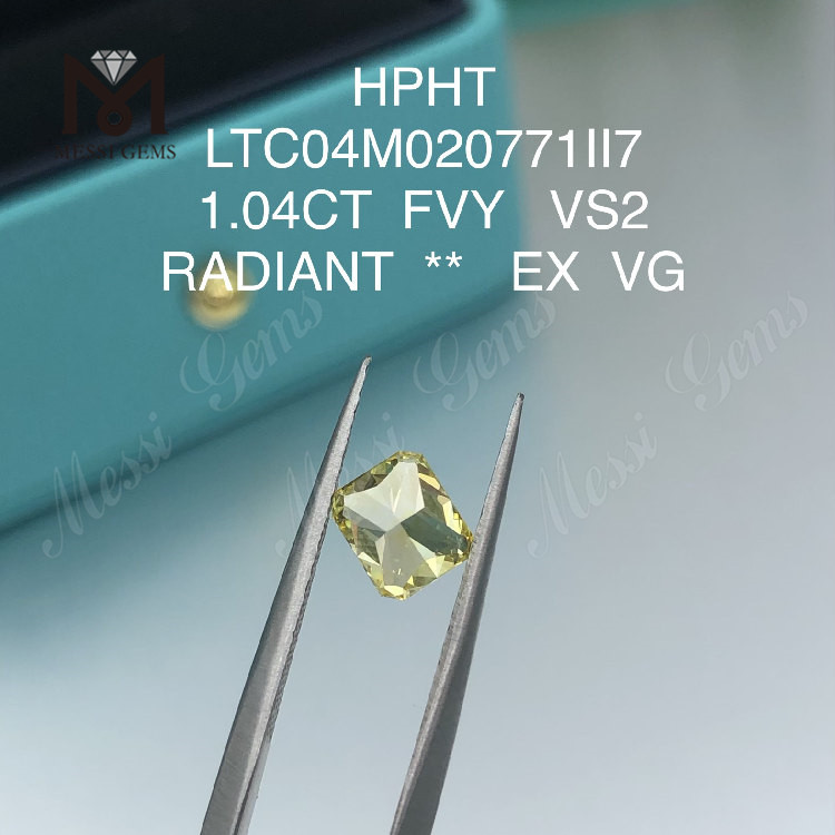 Diamantes de laboratório amarelos de 1,04 quilates com corte radiante VS2 