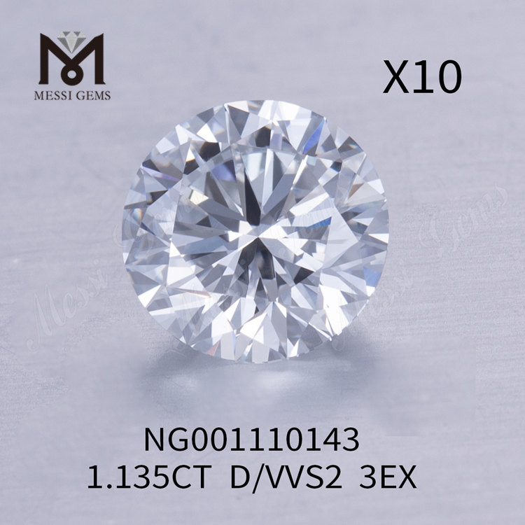 D Diamantes de laboratório redondos de 1,135 quilates Corte VVS2 EX