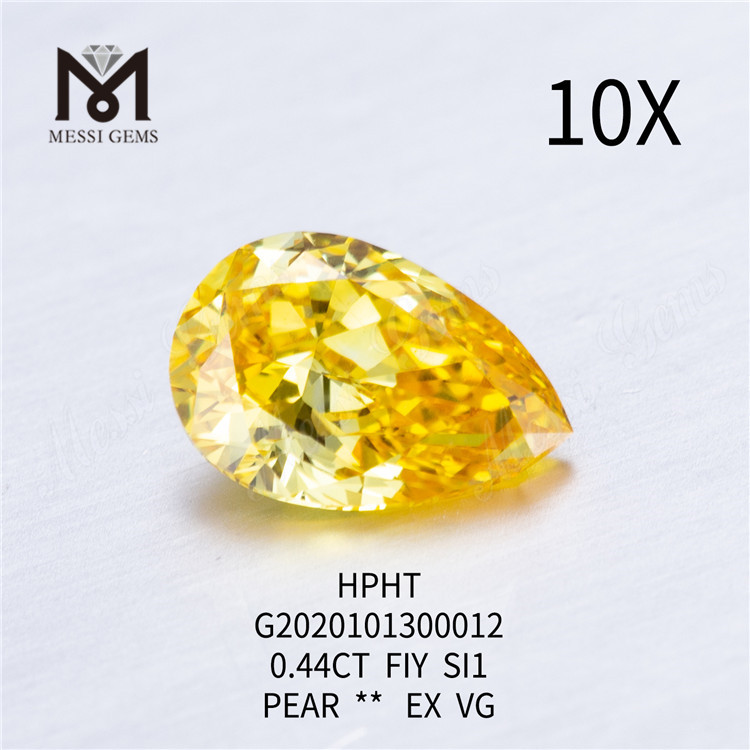 0,44ct FVY SI1 EX Diamante amarelo sintético lapidação pêra