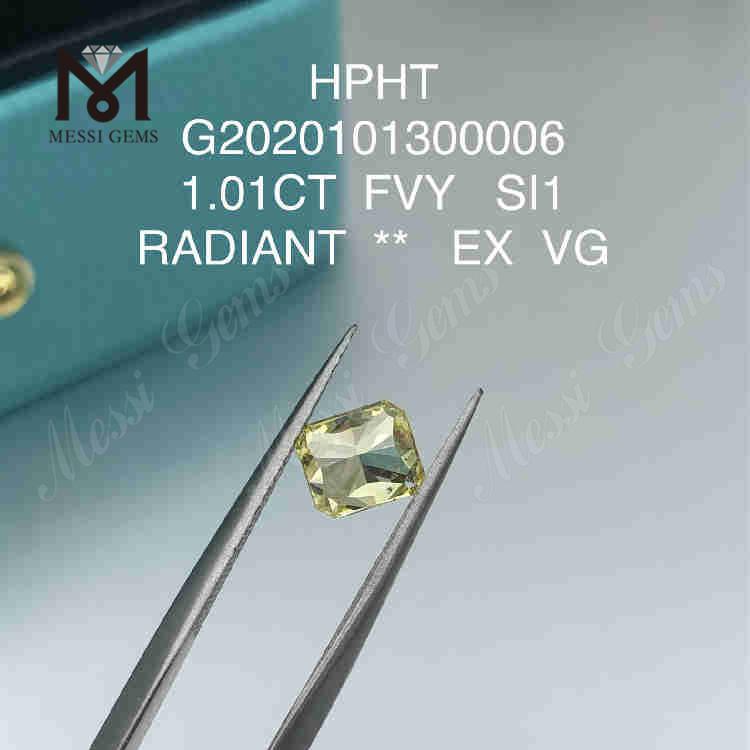 1.01ct FVY Radiant lapidado solto em laboratório de diamante VG