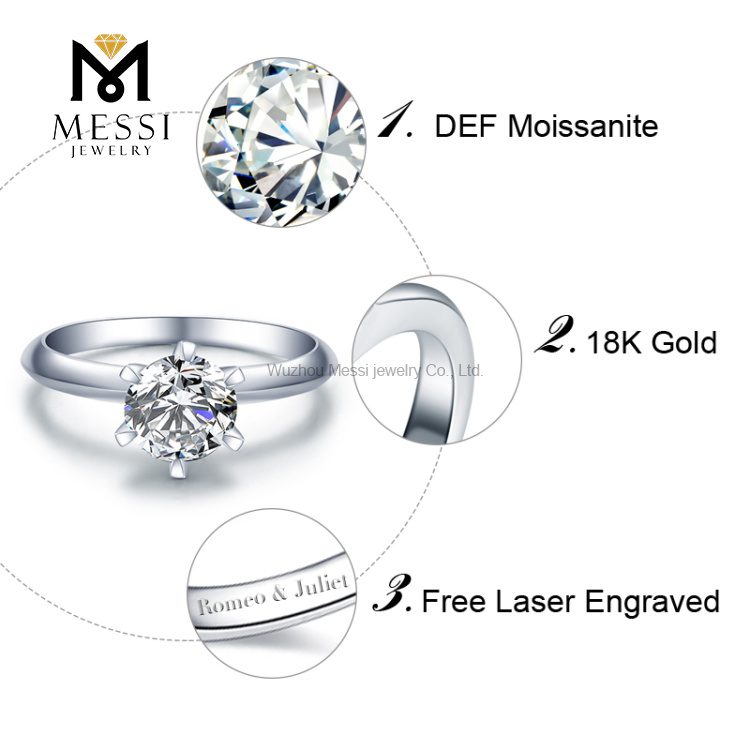 Anéis de casamento 1,2/1,5 ct moissanite anel de ouro 18k para mulheres