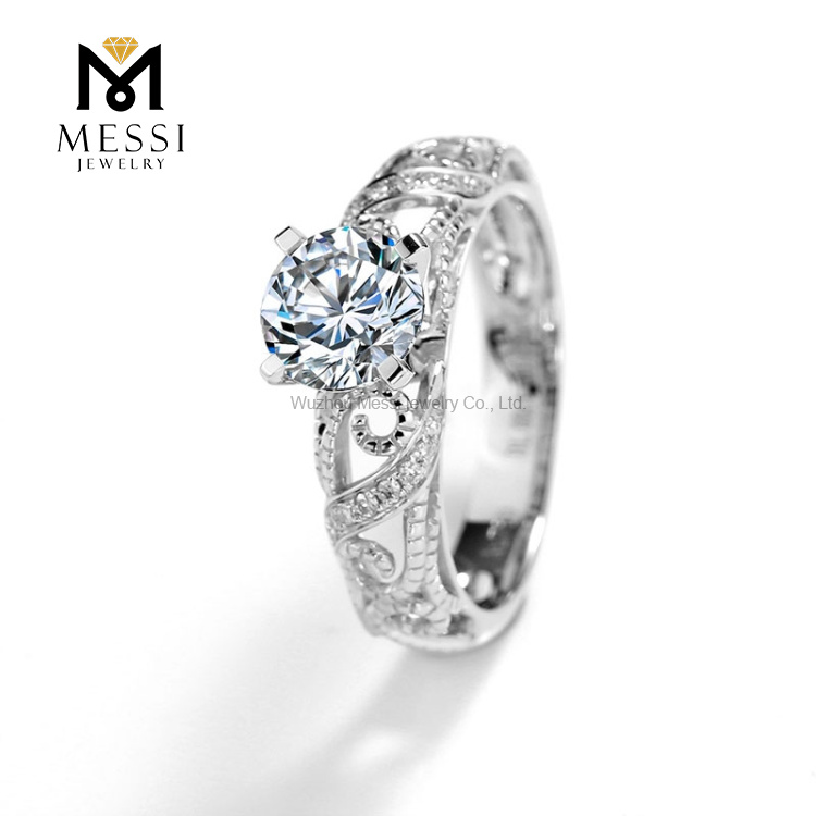 14k 18k ouro branco noivado 1 quilates VVS DEF moissanite anel de casamento personalizado