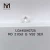 2,03 quilates G VS2 EX Cut Round Diamantes cultivados em laboratório