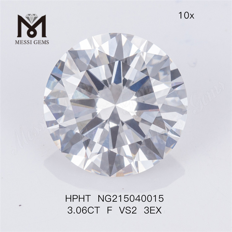 HPHT 3.06CT F VS2 3EX Diamantes redondos lapidação laboratorial