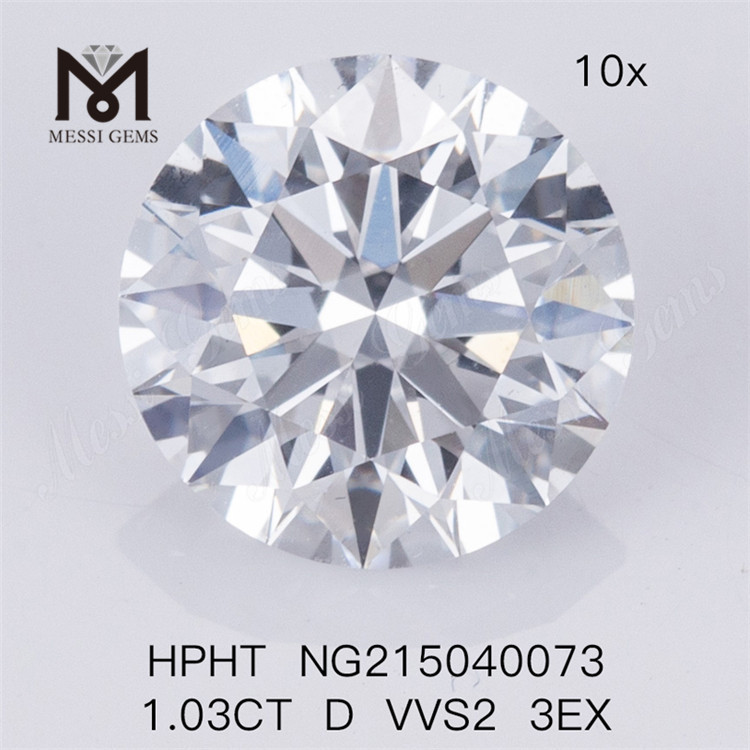 Pedra de diamante cultivada em laboratório 1,03CT RD HPHT D VVS2 3EX