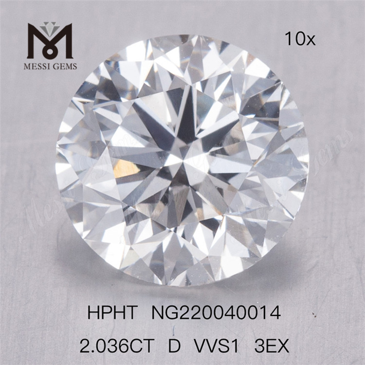 Diamante de laboratório 2.036CT HPHT D VVS1 3EX diamante de laboratório redondo