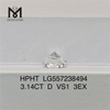 3.14CT D VS1 3EX HPHT diamante cultivado em laboratório IGI
