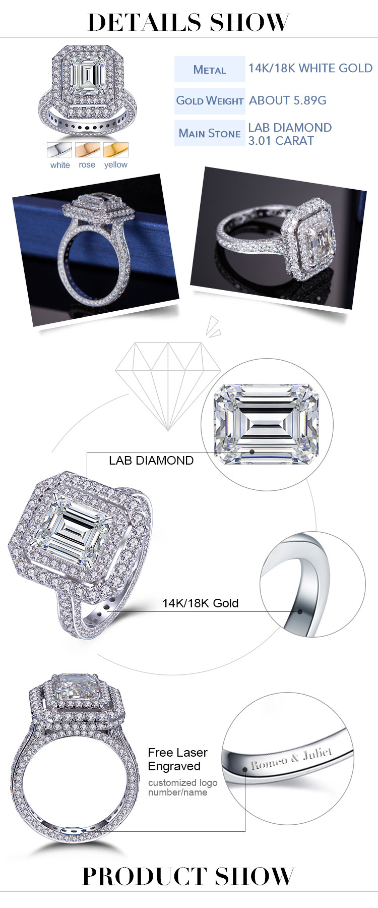 anel de diamante de laboratório feminino