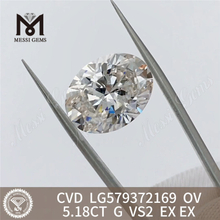 5.18CT OV forma G VS2 EX EX laboratório oval diamante CVD LG579372169