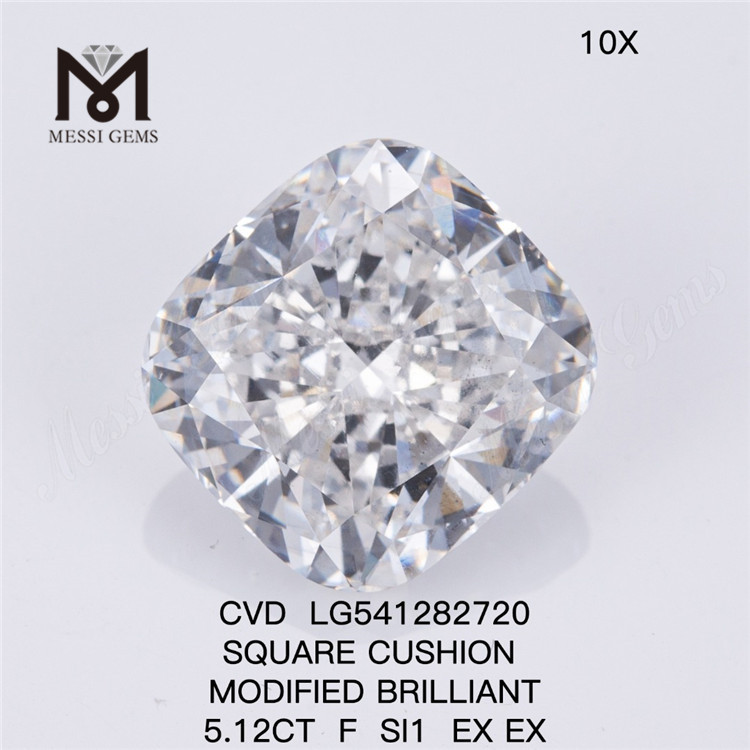 5.12CT F SI1 EX EX MODIFIED Diamante lapidado almofadado desenvolvido em laboratório brilhante