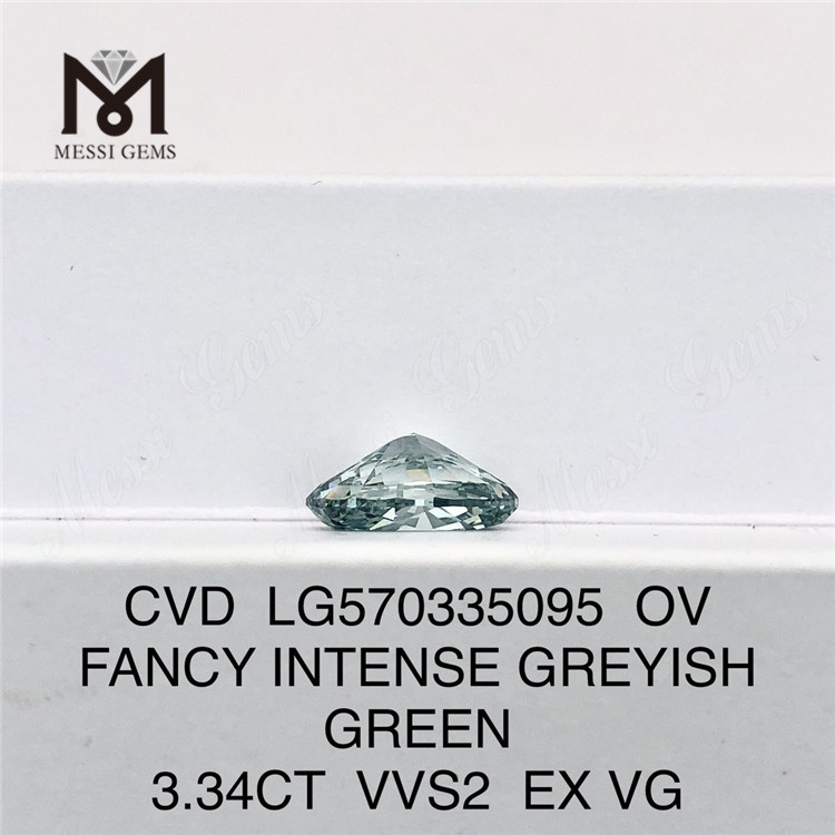 3,34CT OV FANTÁSTICO VERDE ACINZENTO INTENSO VVS2 EX VG diamante cultivado em laboratório CVD LG570335095