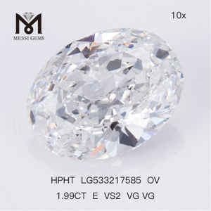 1,99CT E VS2 VG VG OVAL diamante cultivado em laboratório HPHT