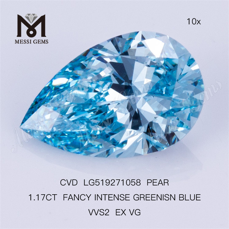 1.17CT FANCY INTENSE GREENISN BLUE VVS2 EX VG PEAR diamante cultivado em laboratório CVD LG519271058