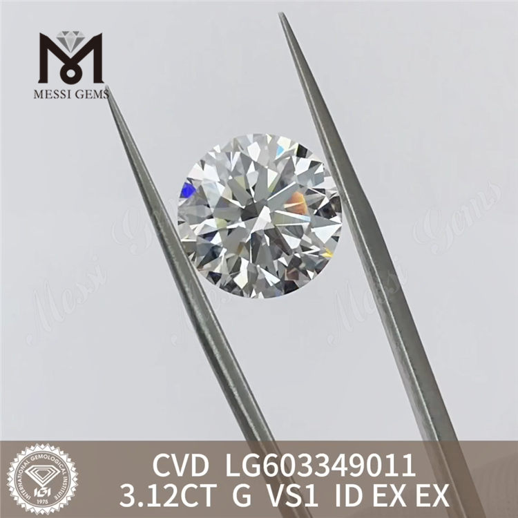 3.12CT G VS1 ID 3ct cvd diamante cultivado LG603349011 Excelência óptica丨Messigems 