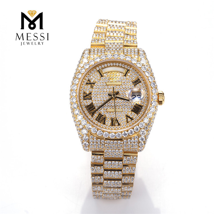 Real feito à mão VVS Moissanite Diamond Iced Out Relógios automáticos de moissanite de aço inoxidável para venda